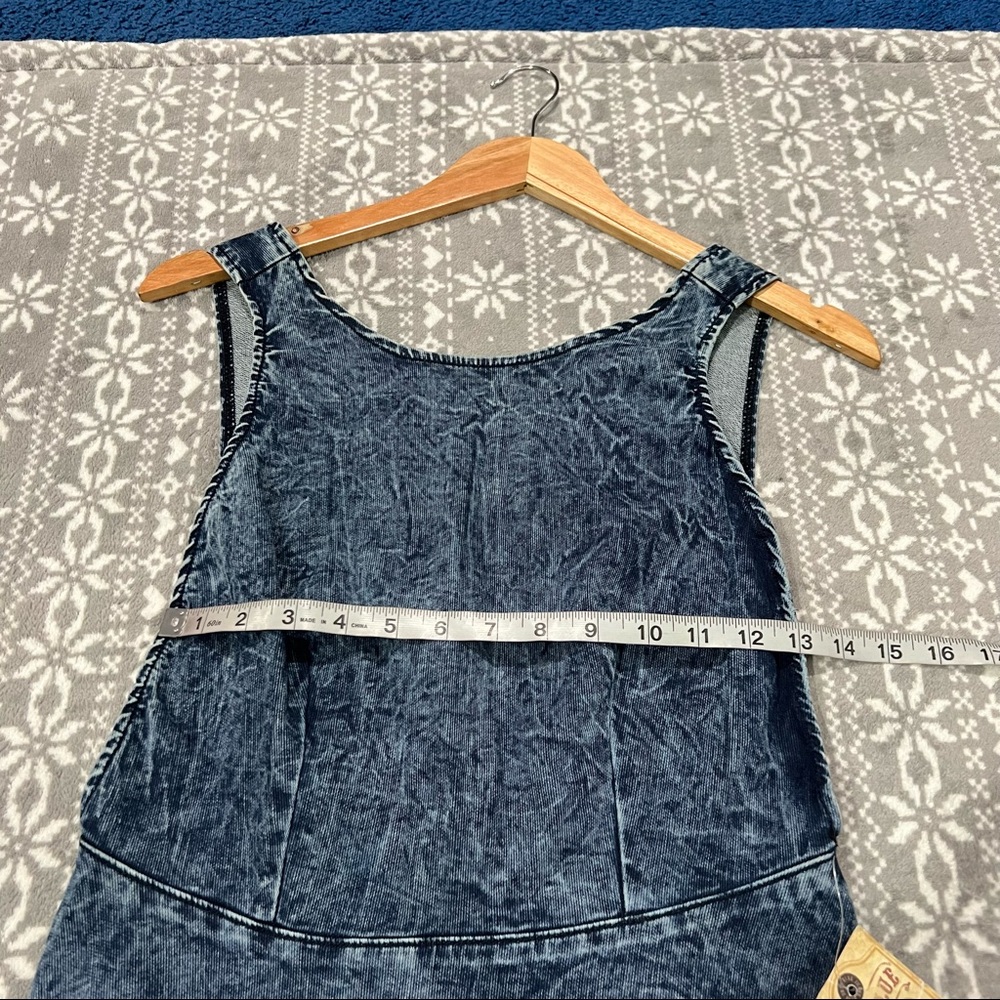 Judy Blue Vintage A-Line Skater Dress In Dark Blue Acid Wash Open Back Size L - Picture 7 of 10